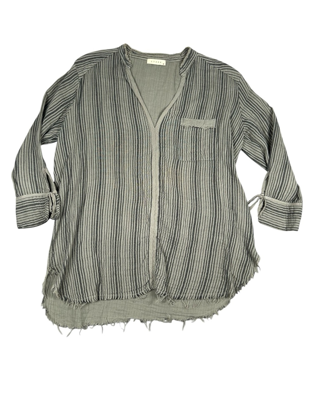 Stark X green stripe gauzy cotton pop over tunic top